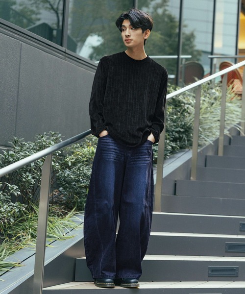 LAND MUSEUM（ランドミュージアム）の「LAND MUSEUM／フロッキーバレルパンツ（デニムパンツ・メンズ・ブルー・MEDIUM/LARGE）」の15枚目の写真