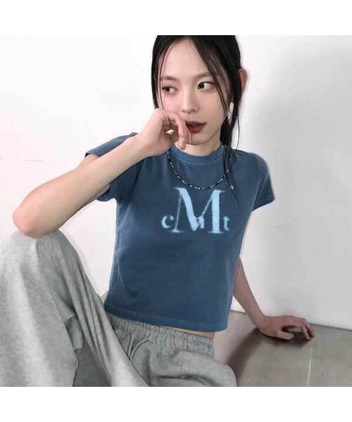 MUCENT(ムセント)の「ボニスプレーロゴピグメント半袖Tシャツ(2カラー)(Tシャツ/カットソー・レディース・チャコールグレー/ブルー・FREE)」の2枚目の写真