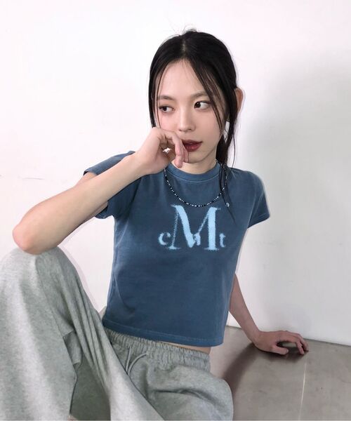 MUCENT(ムセント)の「ボニスプレーロゴピグメント半袖Tシャツ(2カラー)(Tシャツ/カットソー・レディース・チャコールグレー/ブルー・FREE)」の13枚目の写真