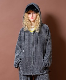 a.p.o.v.（エーピーオービー）の「a.p.o.v. ベルベットタッチケーブルテイストリブニットオーバーサイズジップアップパーカー（パーカー）」