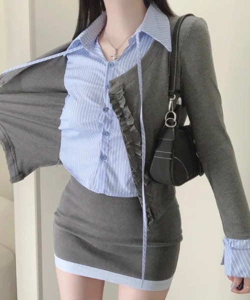 yuue' ( wear )(ユーイ)の「フェイクレイヤードフリルリボントップス(Tシャツ/カットソー・レディース・グレー/ネイビー/ホワイト・FREE)」の13枚目の写真