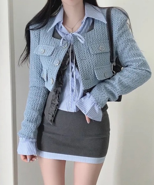 yuue' ( wear )(ユーイ)の「フェイクレイヤードフリルリボントップス(Tシャツ/カットソー・レディース・グレー/ネイビー/ホワイト・FREE)」の15枚目の写真