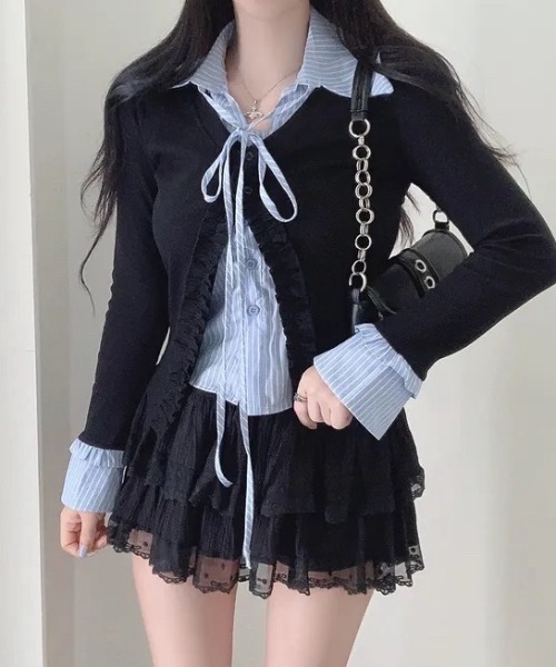 yuue' ( wear )(ユーイ)の「フェイクレイヤードフリルリボントップス(Tシャツ/カットソー・レディース・グレー/ネイビー/ホワイト・FREE)」の17枚目の写真