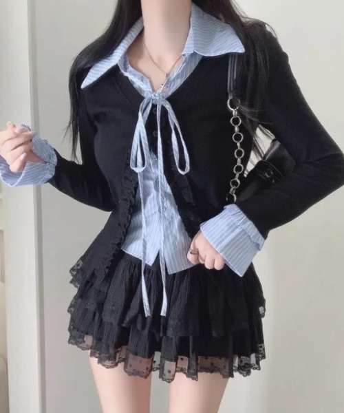 yuue' ( wear )(ユーイ)の「フェイクレイヤードフリルリボントップス(Tシャツ/カットソー・レディース・グレー/ネイビー/ホワイト・FREE)」の22枚目の写真