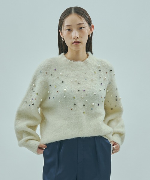 ROSE BUD(ローズバッド)の「BIJOUX KNIT PULLOVER(ニット/セーター・レディース・ホワイト/ブラック・ONE SIZE)」の3枚目の写真