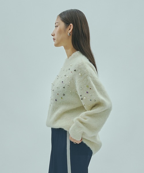 ROSE BUD(ローズバッド)の「BIJOUX KNIT PULLOVER(ニット/セーター・レディース・ホワイト/ブラック・ONE SIZE)」の4枚目の写真
