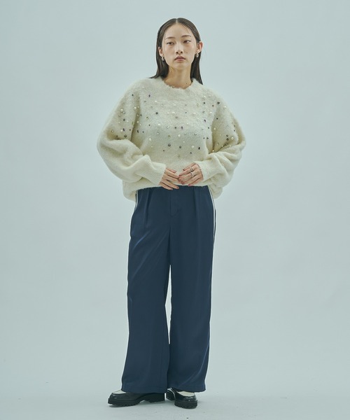 ROSE BUD(ローズバッド)の「BIJOUX KNIT PULLOVER(ニット/セーター・レディース・ホワイト/ブラック・ONE SIZE)」の6枚目の写真