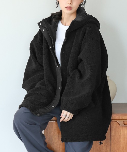 itto...(イット)の「ボアビッグシルエット フード付ロングブルゾン(ブルゾン・レディース・アイボリー/ブラック・M)」の20枚目の写真
