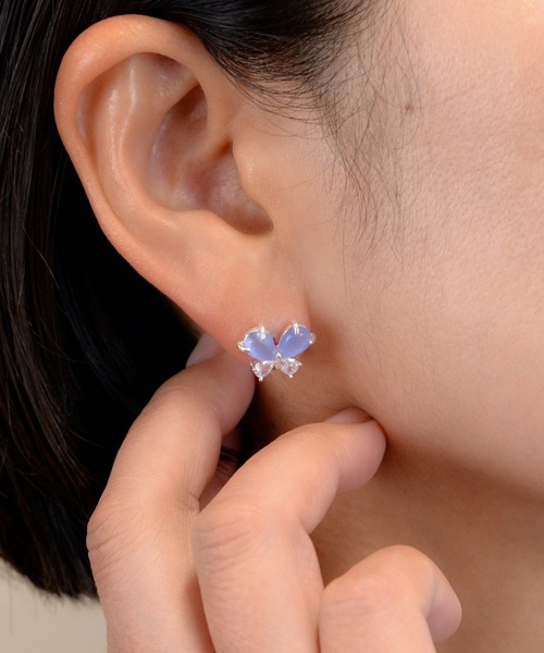 バタフライモチーフキャッツアイ風ピアス（ピアス（両耳用