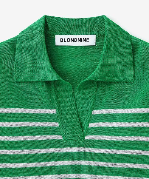 BLOND9(ブロンドナイン)の「クールストライプカラー半袖ニット_グリーン(ニット/セーター・レディース・グリーン・SMALL/MEDIUM)」の3枚目の写真