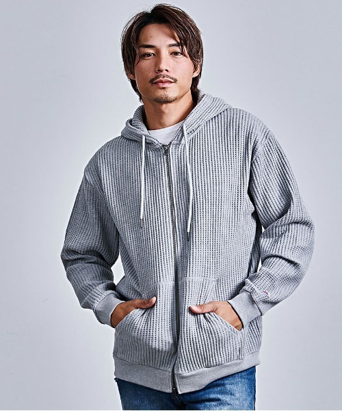JEMORGAN（ジェーイーモーガン）の「『JEMORGAN LONG JOHNS/ジェーイーモーガンロングジョーンズ』CVCワッフルフルボーダーZIPパーカー【+】（パーカー・メンズ・ネイビー/オートミール/杢グレー/ブラウン/ブラック・XL/L/M）」の3枚目の写真