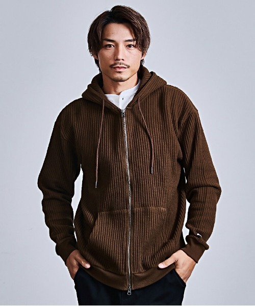 JEMORGAN（ジェーイーモーガン）の「『JEMORGAN LONG JOHNS/ジェーイーモーガンロングジョーンズ』CVCワッフルフルボーダーZIPパーカー【+】（パーカー・メンズ・ネイビー/オートミール/杢グレー/ブラウン/ブラック・XL/L/M）」の4枚目の写真