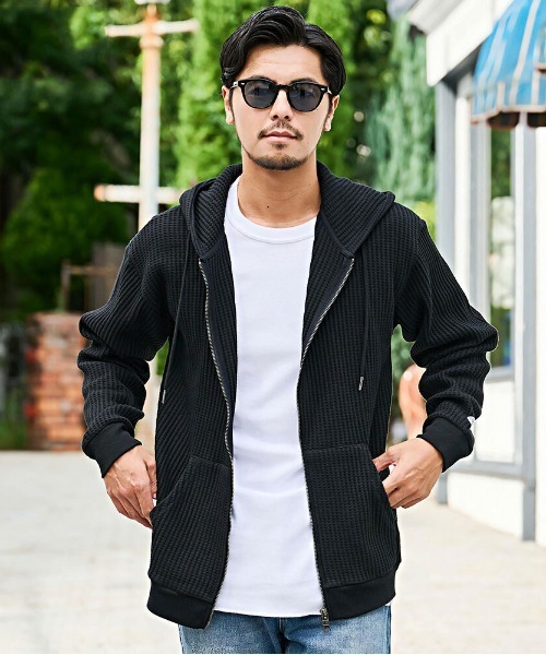 JEMORGAN（ジェーイーモーガン）の「『JEMORGAN LONG JOHNS/ジェーイーモーガンロングジョーンズ』CVCワッフルフルボーダーZIPパーカー【+】（パーカー・メンズ・ネイビー/オートミール/杢グレー/ブラウン/ブラック・XL/L/M）」の2枚目の写真
