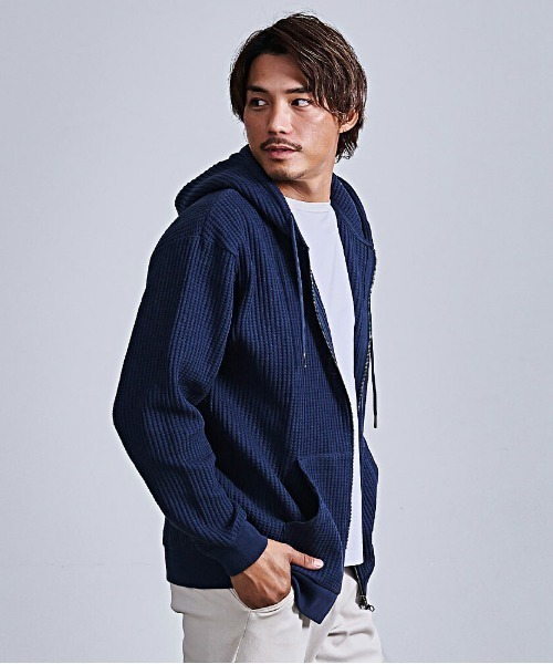 JEMORGAN（ジェーイーモーガン）の「『JEMORGAN LONG JOHNS/ジェーイーモーガンロングジョーンズ』CVCワッフルフルボーダーZIPパーカー【+】（パーカー・メンズ・ネイビー/オートミール/杢グレー/ブラウン/ブラック・XL/L/M）」の7枚目の写真