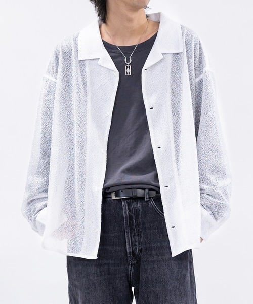 Limited Line Naive Magic(リミテッドラインナイーブマジック)の「【a】〔NAIVE MAGIC〕ルーズサイズ オープンカラー スクエアレースシャツ(シャツ/ブラウス・メンズ・ホワイト/ブラック・MEDIUM/LARGE)」の3枚目の写真