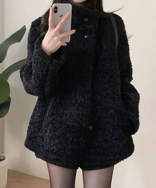 もこもこ スタンドネック ボアジャケットコート（ブルゾン）｜VIVID