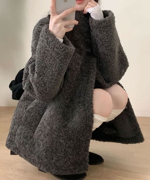 セール】もこもこ スタンドネック ボアジャケットコート（ブルゾン