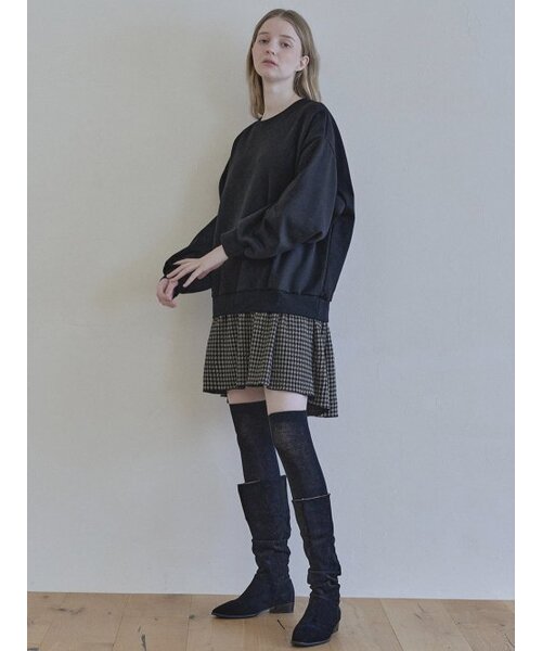 AVANT-G（アバン）の「チェックコンビスウェットシャツミニドレス - ブラック(裏起毛)（ワンピース・レディース・その他・FREE）」の3枚目の写真