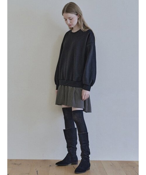 AVANT-G（アバン）の「チェックコンビスウェットシャツミニドレス - ブラック(裏起毛)（ワンピース・レディース・その他・FREE）」の4枚目の写真