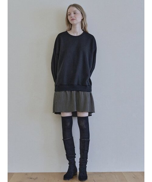 AVANT-G（アバン）の「チェックコンビスウェットシャツミニドレス - ブラック(裏起毛)（ワンピース・レディース・その他・FREE）」の5枚目の写真