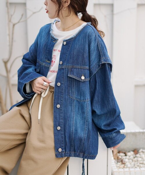 CIAOPANIC TYPY（チャオパニックティピー）の「【アップデート／袖取り外し可能】柔らかデニムジャケット（デニムジャケット・レディース・ブルー/ネイビー・ONE SIZE）」の18枚目の写真