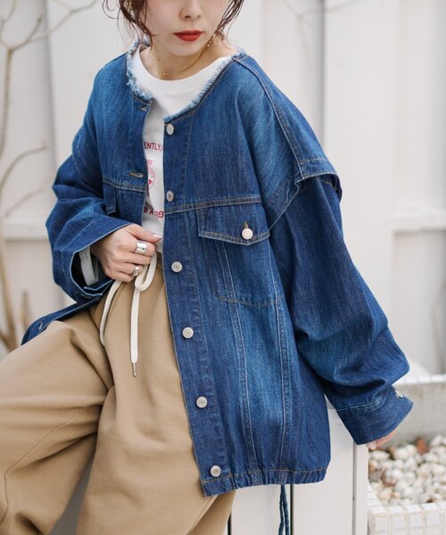 セール】【アップデート／袖取り外し可能】柔らかデニムジャケット