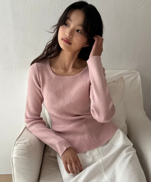 ジェインスクエアネックウォッシャブルニット_LIGHT PINK(WC25-KN33)