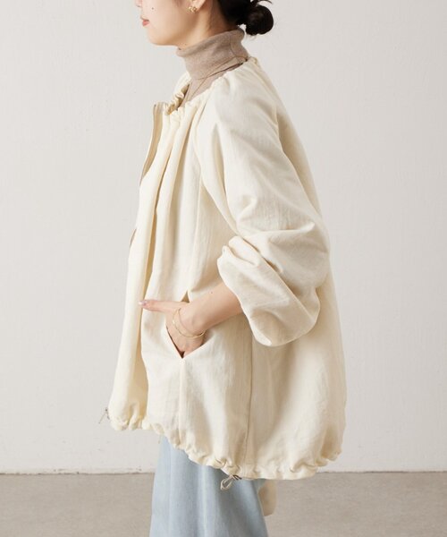 BEARDSLEY（ビアズリー）の「ギャザーブルゾン（ノーカラージャケット・レディース・ブラック/アイボリー・FREE）」の6枚目の写真