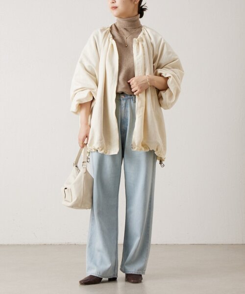 BEARDSLEY（ビアズリー）の「ギャザーブルゾン（ノーカラージャケット・レディース・ブラック/アイボリー・FREE）」の8枚目の写真