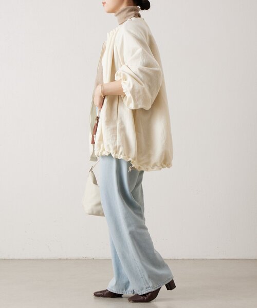 BEARDSLEY（ビアズリー）の「ギャザーブルゾン（ノーカラージャケット・レディース・ブラック/アイボリー・FREE）」の9枚目の写真