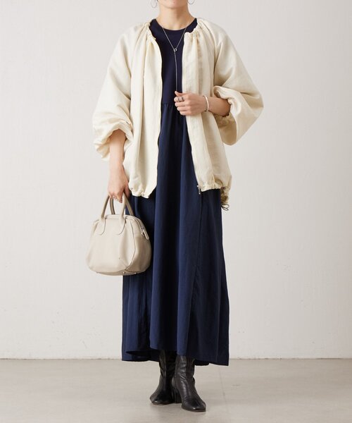 BEARDSLEY（ビアズリー）の「ギャザーブルゾン（ノーカラージャケット・レディース・ブラック/アイボリー・FREE）」の12枚目の写真