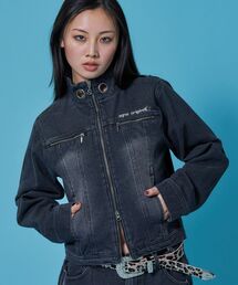 SEQUENZ（シークエンズ）の「【sqnz（エスキュンズ）】sqnz eyelet short denim jacket  / ユニセックス ハトメ レザーパッチ デニム ジップ 加工 刺繍 【セットアップ着用可能】（ブルゾン）」