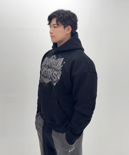 BARBELLWORKS(バーベルワークス)の「グラフィティヘビーゴージャス二重起毛フードパーカー(パーカー・メンズ・グレー/ブラック・X-LARGE/LARGE)」の7枚目の写真