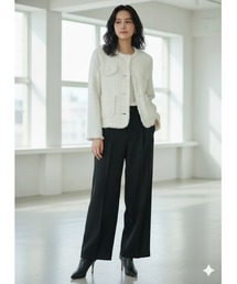 Day and Grade（デイアンドグレイド）の「ニットフリンジ ノーカラージャケット / アイボリー・ブラック（ノーカラージャケット）」