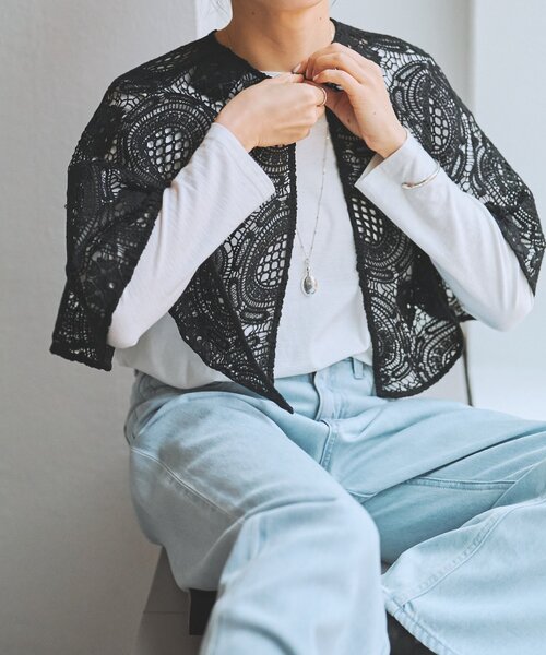 BEARDSLEY（ビアズリー）の「Bigモチーフレースポンチョ（ポンチョ・レディース・ブラウン/ブラック・FREE）」の4枚目の写真