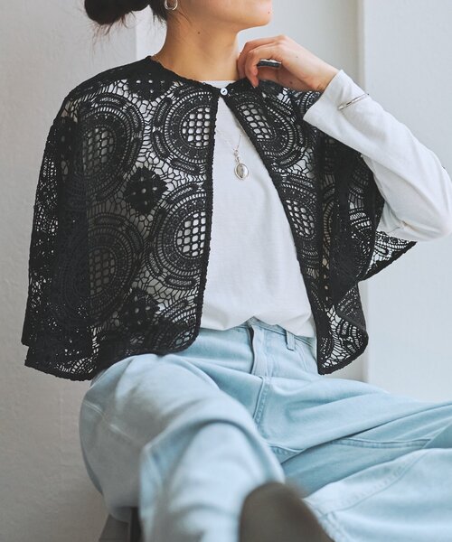 BEARDSLEY（ビアズリー）の「Bigモチーフレースポンチョ（ポンチョ・レディース・ブラウン/ブラック・FREE）」の5枚目の写真
