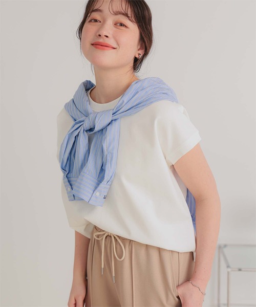 titivate(ティティベイト)の「機能性カットソーフレンチスリーブトップス(Tシャツ/カットソー・レディース・ブラウン/ホワイト/ピンク/ブラック/ライトブルー/グレイッシュベージュ/チャコール・L/M/S)」の10枚目の写真