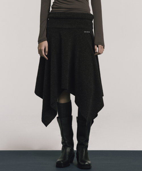 NICK&NICOLE(ニックアンドニコール)の「ASYMMETRIC HEM WOOL SKIRT_CHARCOAL(スカート・レディース・その他・FREE)」の1枚目の写真