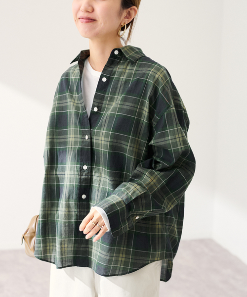FRAMeWORK（フレームワーク）の「コットンウールチェックレギュラーシャツ（シャツ/ブラウス・レディース・グリーン/ブルー・FREE）」の3枚目の写真