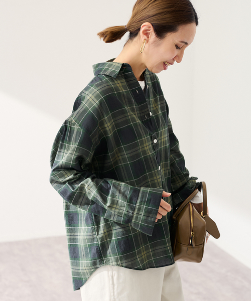 FRAMeWORK（フレームワーク）の「コットンウールチェックレギュラーシャツ（シャツ/ブラウス・レディース・グリーン/ブルー・FREE）」の4枚目の写真