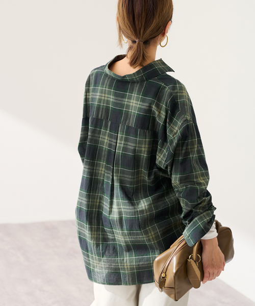 FRAMeWORK（フレームワーク）の「コットンウールチェックレギュラーシャツ（シャツ/ブラウス・レディース・グリーン/ブルー・FREE）」の5枚目の写真