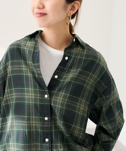 FRAMeWORK（フレームワーク）の「コットンウールチェックレギュラーシャツ（シャツ/ブラウス・レディース・グリーン/ブルー・FREE）」の6枚目の写真
