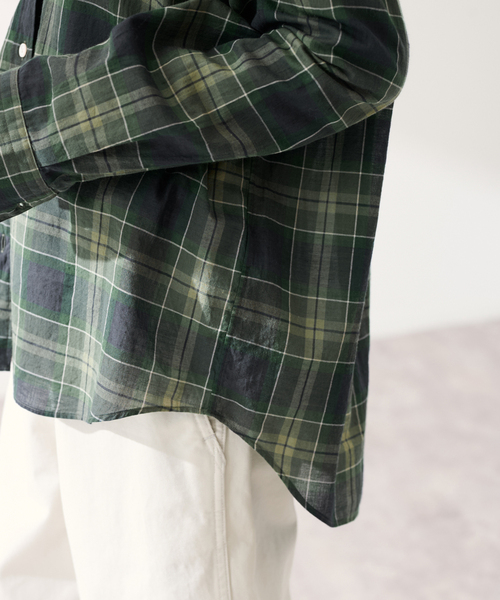 FRAMeWORK（フレームワーク）の「コットンウールチェックレギュラーシャツ（シャツ/ブラウス・レディース・グリーン/ブルー・FREE）」の7枚目の写真