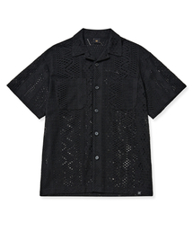 CROCHET OPEN COLLAR SHIRTS - BLACK