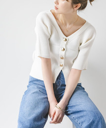 Noble | ゴールドボタンVネックリブニット(カーディガン/ボレロ)