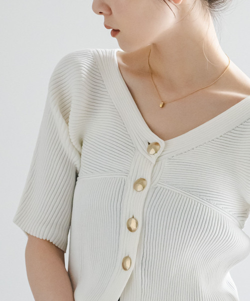 Noble（ノーブル）の「ゴールドボタンVネックリブニット（カーディガン/ボレロ・レディース・ネイビー/ホワイト・FREE）」の21枚目の写真