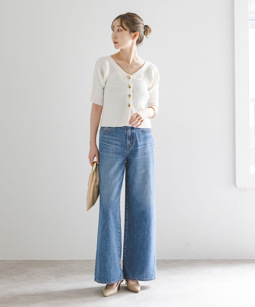 Noble（ノーブル）の「ゴールドボタンVネックリブニット（カーディガン/ボレロ・レディース・ネイビー/ホワイト・FREE）」の22枚目の写真