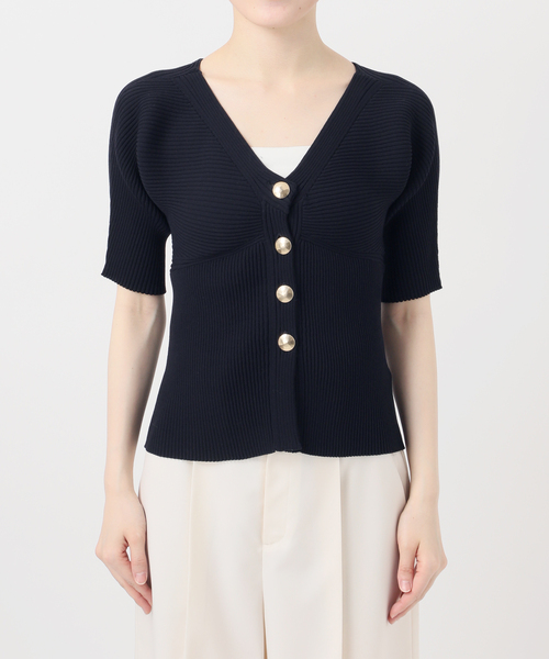 Noble（ノーブル）の「ゴールドボタンVネックリブニット（カーディガン/ボレロ・レディース・ネイビー/ホワイト・FREE）」の6枚目の写真
