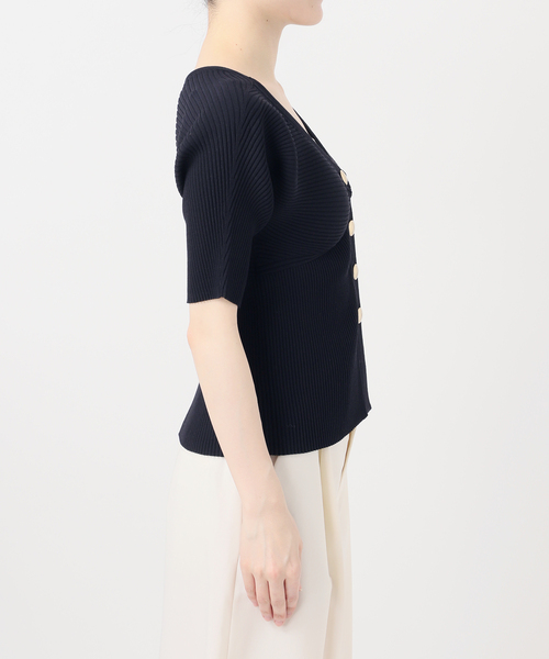 Noble（ノーブル）の「ゴールドボタンVネックリブニット（カーディガン/ボレロ・レディース・ネイビー/ホワイト・FREE）」の9枚目の写真