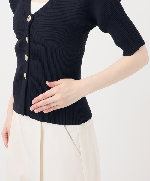 Noble（ノーブル）の「ゴールドボタンVネックリブニット（カーディガン/ボレロ・レディース・ネイビー/ホワイト・FREE）」の11枚目の写真